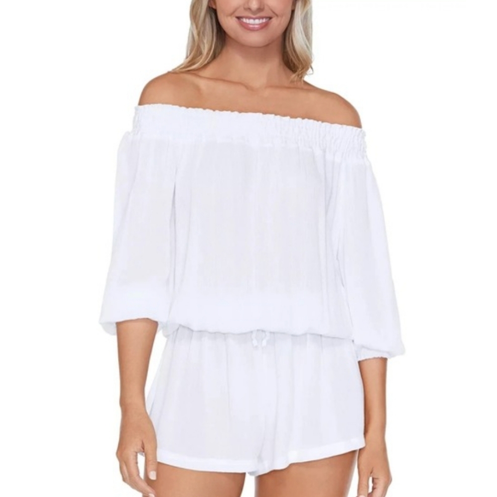Raisins | White Rayon Off Shoulder Romper